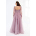 Lavender Glitter Tulle Front Embroidered Long Sleeve Engagement Dress