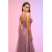 Lavender Tie Back Glitter Tulle Midi Engagement Dress