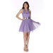 Lilac Stone Tulle Belted Short Evening Dress
