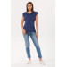 Blue Breastfeeding Maternity T Shirt With Shoulder Detail