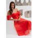 Coral Low Sleeve Organza Engagement Evening Dress
