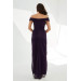 Purple Glitter Knitted Strapless Long Evening Dress