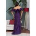 Purple Taffeta Off Shoulder Long Evening Dress