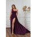 Plum Satin One Shoulder Slit Long Evening Dress