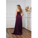 Plum Satin One Shoulder Slit Long Evening Dress