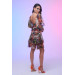 Orange Printed Short Evening Dress With Low-Cut Back