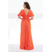 Orange Waist Stoned Chest-Length Long Evening Dress