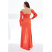 Orange Satin Long Evening Dress With Slit On The Front