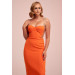 Orange Stone Lace Midi Crepe Evening Dress