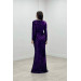 Sequin Fabric Waist Satin Sash Evening Dress Purple