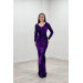 Sequin Fabric Waist Satin Sash Evening Dress Purple