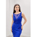 Sequin Fabric Skirt Tulle Detailed Dress Saks Blue