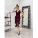 Sequin Fabric Knitted Detailed Flounce Dress Claret Red