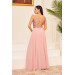 Powder Chiffon Sequined Long Evening Party Dress