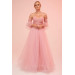 Powder Tulle Low Sleeve Engagement Evening Dress