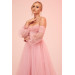 Powder Tulle Low Sleeve Engagement Evening Dress