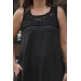 Tassel Detail Sleeveless Linen Dress Black