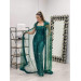 Fringed Sequin Fabric Cape Detailed Jumpsuit Emerald Green
