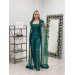 Fringed Sequin Fabric Cape Detailed Jumpsuit Emerald Green