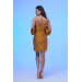 Saffron Strap Pleated Short Satin Evening Dress