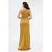 Saffron Foil Single Sleeve Slit Long Evening Dress