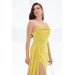 فستان نسائي للسهرة ساتان مزين اصفر