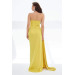 فستان نسائي للسهرة ساتان مزين اصفر