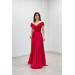 Satin Fabric Boat Neck Evening Dress Red