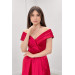 Satin Fabric Boat Neck Evening Dress Red
