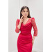 Satin And Tulle Fabric Scoop Neck Evening Dress Red