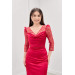 Satin And Tulle Fabric Scoop Neck Evening Dress Red