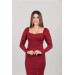Scuba Fabric Slit Detailed Dress Claret Red