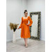Chiffon Crepe Fabric Square Neck Midi Dress Orange