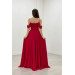 Chiffon Fabric Strap Flounce Detailed Evening Dress - Red