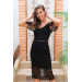 Black Embroidery Laced Strapless Evening Dress
