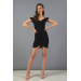 Black Crepe Strap Double Breasted Short Evening Dress