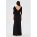 Black Crepe Pearl Embroidered Long Evening Dress