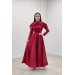 Taffeta Satin Fabric Shoulder Detailed Evening Dress Red