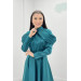 Taffeta Satin Fabric Shoulder Detailed Evening Dress Turquoise