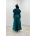 Taffeta Satin Fabric Shoulder Detailed Evening Dress Turquoise