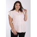 Stone Embroidered Low Sleeve Powder Plus Size Shirt