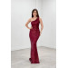 Tulle Fabric Striped Sequin Single Sleeve Fishnet Evening Dress