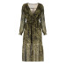 Green Leaves Patterned Women's Dress With Foil Detail