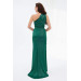 Emerald Foil Single Sleeve Slit Long Evening Dress