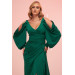Long Venezia Evening Dress With Emerald Sleeve Detail And Slit