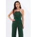 Emerald Sequined Belted Long Jumpsuit