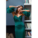 Emerald Satin Balloon Sleeve Short Evening Dress