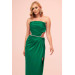 Emerald Satin Strapless Long Evening Dress With Side Slit