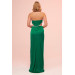 Emerald Satin Strapless Long Evening Dress With Side Slit