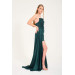 Emerald Slit Satin Evening Cat Ear Dress